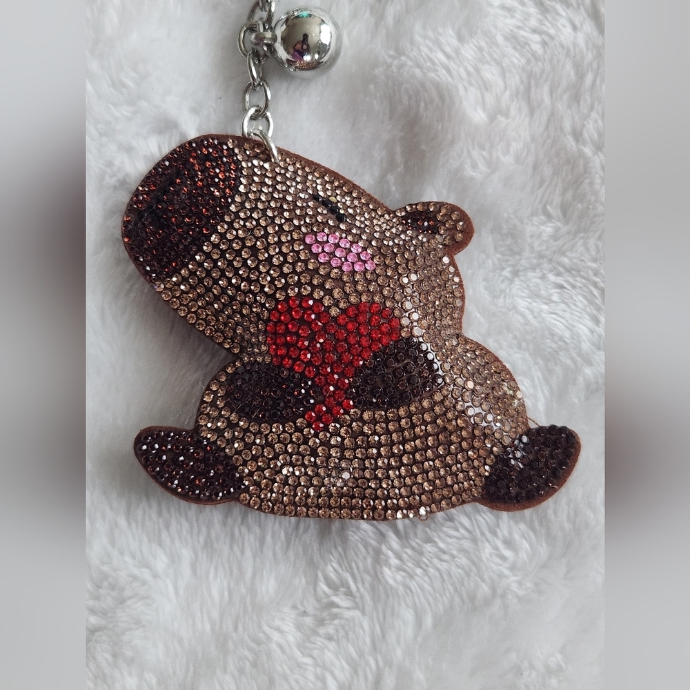 Brown Capybara Keychain with Sparkling Rhinestones Animal Bag Charm - Picture 2 of 5